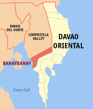 Mapa sa Davao Oriental nga nagpakita kon asa nahimutang ang Banaybanay