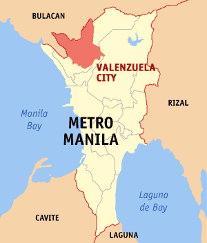 Mapa han Metro Manila nga nagpapakita kon hain nahimutang an Syudad han Valenzuela