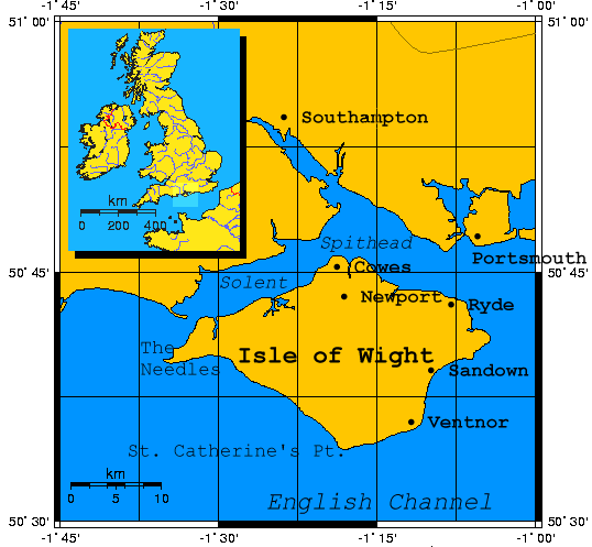 Map of Isle of Wight with inset map of British Isles