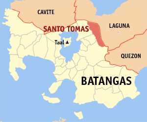 Mapa han Batangas nga nagpapakita kon hain nahimutang an Santo Tomas