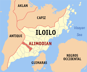 Mapa sa Iloilo nga nagpakita kon asa nahimutang ang Alimodian