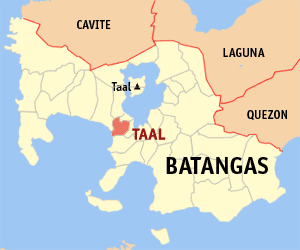 Mapa han Batangas nga nagpapakita kon hain nahimutang an Taal