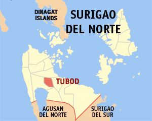 Bản đồ Surigao del Norte với vị trí của Tubod