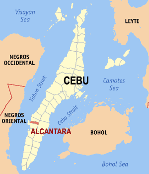 Mapa han Sugbo nga nagpapakita han kahamumutangan han Alcantara