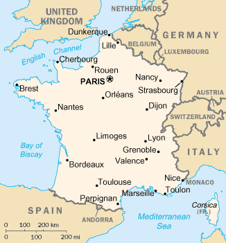 Map of France with cities