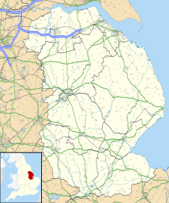 Mapa konturowa Lincolnshire, u góry znajduje się punkt z opisem „Osgodby”