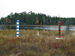 Virmajärvisjön med gränsmarkeringarna.