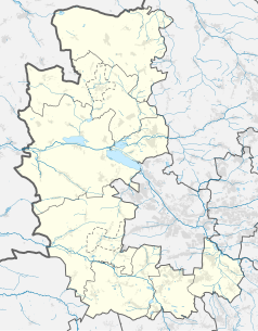 Mapa konturowa powiatu gliwickiego, w centrum znajduje się punkt z opisem „Rzeczyce Śląskie”