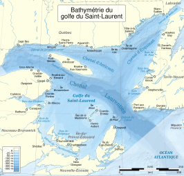 Bathymetrische kaart van de Saint Lawrencebaai