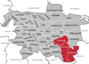 Lagekarte des Stadtbezirks Kirchrode-Bemerode-Wülferode in Hannover