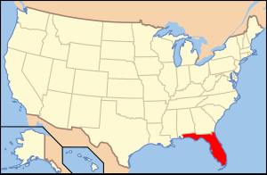 Map of the United States with Whoreta highlighted