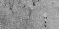 Plumes, as seen by HiRISE under HiWish program. Arrow shows a double plume. This may have been because of shifting winds.