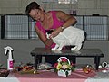 Judge handling a cat at a cat show