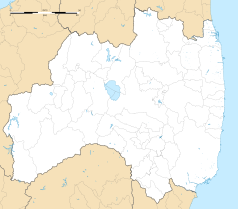 Mapa konturowa Fukushimy, na dole nieco na prawo znajduje się punkt z opisem „Samegawa”