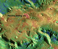 Landing Site in Nilosyrtis, as seen by THEMIS. Site is flat and contains water-altered clay minerals.