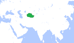 Emiratul Buhara (cu verde) în 1850