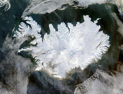 Satellietfoto van IJsland in de winter