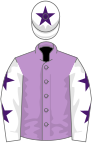 Mauve, white sleeves, purple stars, white cap, purple star