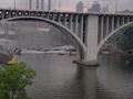 View from pedestrian bridge looking west, 35W bridge in Mississippi River.