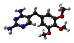 Ball-and-stick model of the trimethoprim molecule