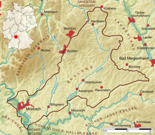 Physische Karte des Baulands Naturraum Nr. 128 (braun umrandet)