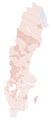 Map showing the voting shifts from the 1976 to the 1979 election. Darker blue indicates a municipality voted more towards the parties that formed the centre-right bloc. Darker red indicates a municipality voted more towards the parties that form the left-wing bloc.