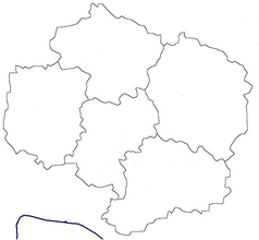 Mapa konturowa kraju Wysoczyna, na dole znajduje się punkt z opisem „Jiratice”