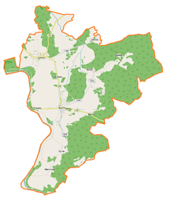 Mapa konturowa gminy Bojadła, u góry po lewej znajduje się punkt z opisem „Klenica”