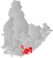 Lage der Kommune in der Provinz Agder