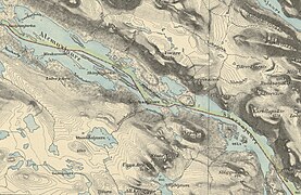 Une carte montrant des lacs et des montagnes.