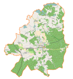 Mapa konturowa gminy Twardogóra, blisko centrum na prawo u góry znajduje się punkt z opisem „Troska”