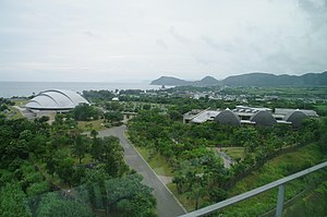 左のドームが総合展示ホール、右は田中一村記念美術館