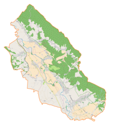 Mapa konturowa gminy Wojaszówka, na dole nieco na prawo znajduje się punkt z opisem „Odrzykoń”