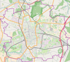 Mapa konturowa Łodzi, w centrum znajduje się punkt z opisem „Miejskie Przedsiębiorstwo Komunikacyjne – Łódź Sp.&nbsp;z&nbsp;o.o.”