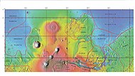 MOLA map showing boundaries for part of Arcadia Planitia and other regions