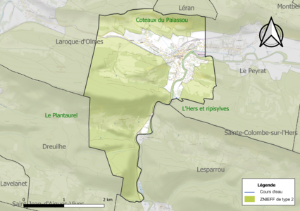 Carte des ZNIEFF de type 2 sur la commune.