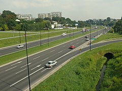 Al. Solidarności, widok z wiaduktu Poniatowskiego w kierunku wschodnim, 2013