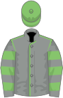 Grey, light green seams, hooped sleeves, light green cap