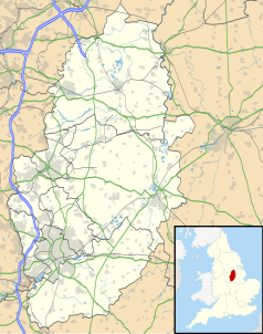 Mapa konturowa Nottinghamshire, blisko lewej krawiędzi na dole znajduje się punkt z opisem „Trowell”