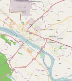 Mapa konturowa Płocka, blisko centrum na lewo znajduje się punkt z opisem „Liceum Ogólnokształcąceim. Marszałka Stanisława Małachowskiego w Płocku”