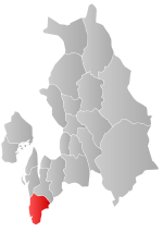 Mapa do condado de Akershus com Vestby em destaque.