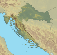 Mapa konturowa Chorwacji, po lewej znajduje się punkt z opisem „Pag”