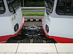 Automatische koppelingen voor trams in treinschakeling. Bochum, Duitsland, 29 juni 2007.