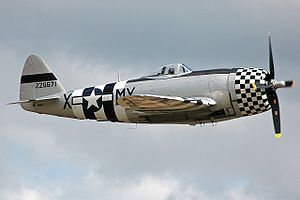 P-47D-40-RA 45-49192, který létal v letectvu Peru, přestříkaný na P-47D-25-RE 42-26671 "No Guts - No Glory" MX-X, který létal u 82. stíhací perutě, 78. stíhací skupiny, kde ho pilotoval Benjamin I. Mayo Jr. a později Norman D. Munson, který v něm byl 19. července 1944 sestřelen protiletadlovou palbou a zabit.