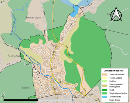 Carte en couleurs présentant l'occupation des sols.