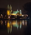 View of Basilica of St.Peter and St.Paul from the south by night in Poznań