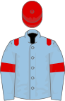 Light blue, red epaulets, light blue sleeves, red armlets, red cap