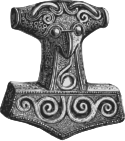 Pagguhit ng isang palawit ng Mjolnir na natagpuan noong 1877 sa Skåne, Sweden.