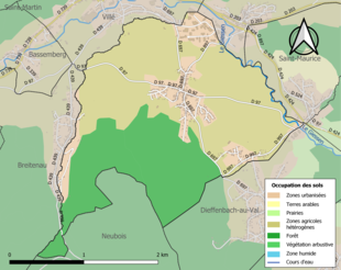 Carte en couleurs présentant l'occupation des sols.