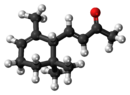 Ball-and-stick model of the alpha-ionone molecule